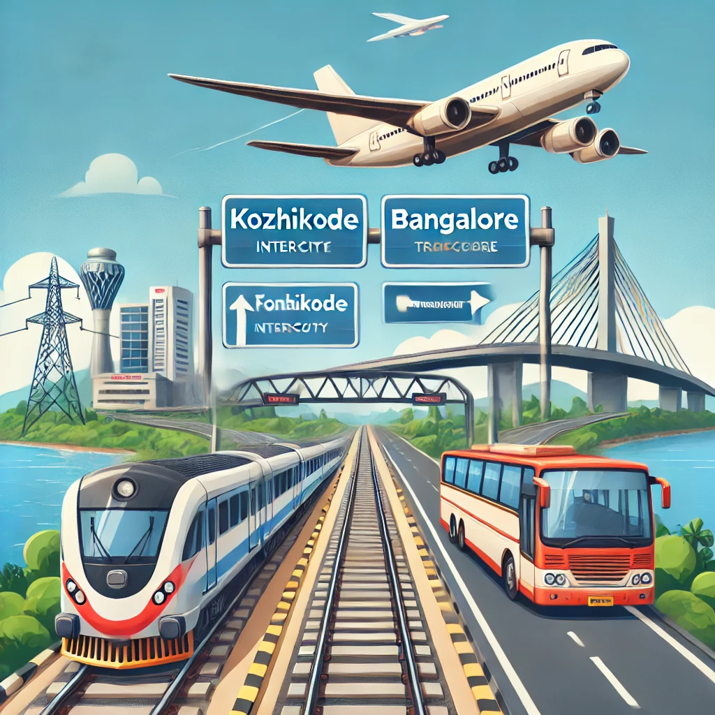 Travel from Kozhikode to Bangalore by train, bus, and flight