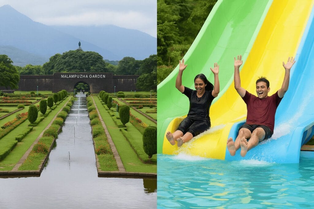 Tourists enjoying Malampuzha Dam garden and Fantasy Park rides