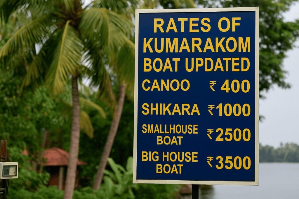 Kumarakom boat rate board