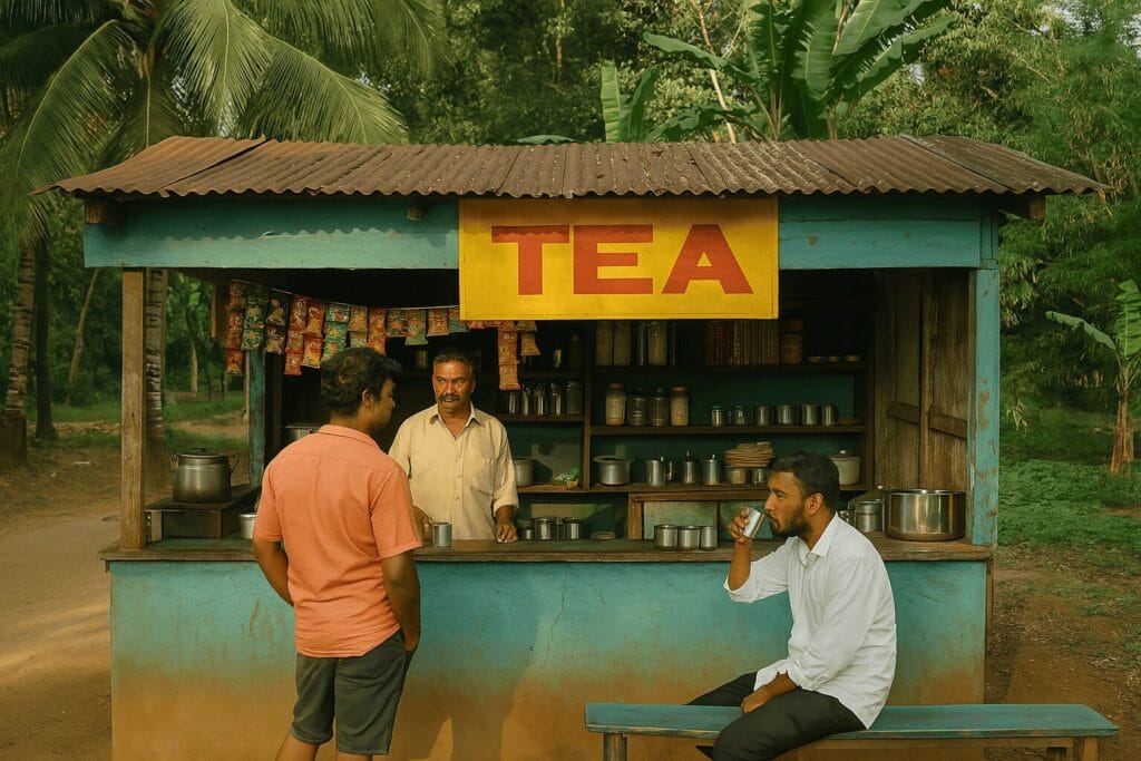Small tea shop with traditional snacks in a rural area near Kollengode