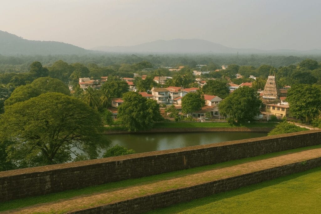 View from top of Palakkad Fort showing town and green fields