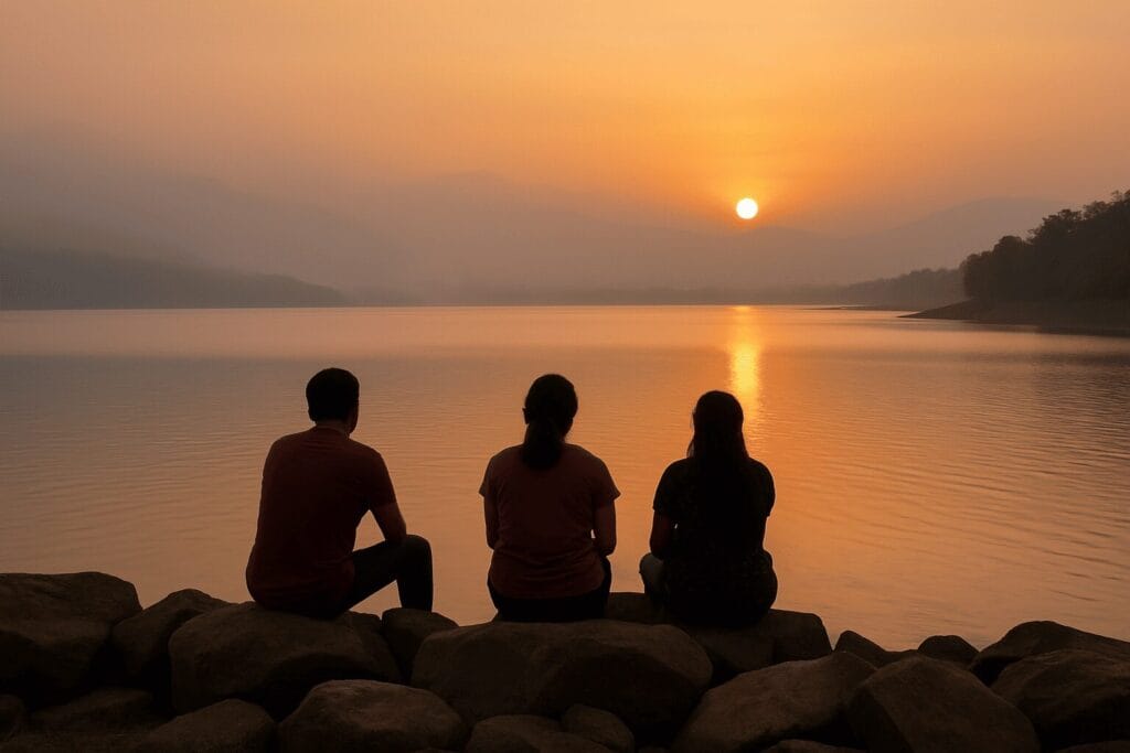 Sunset view at Malampuzha with visitors watching the sky