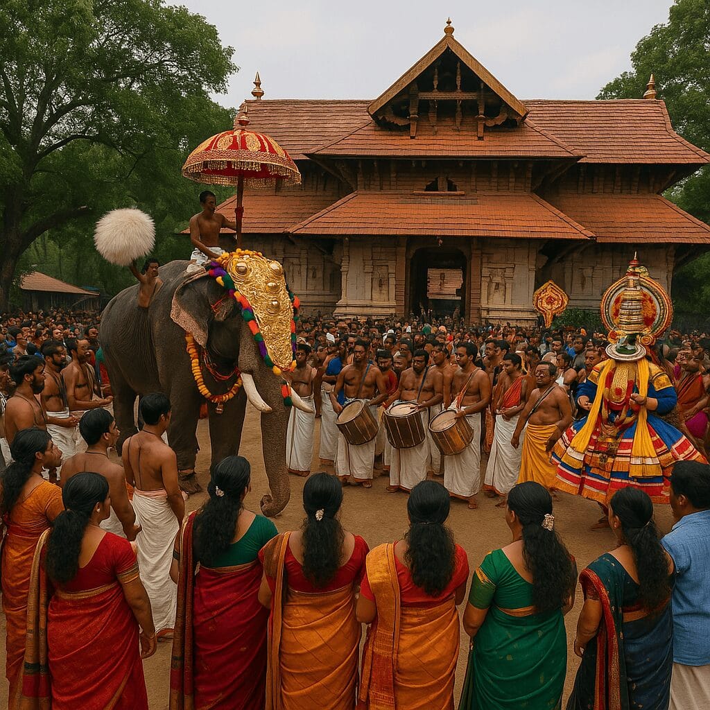 Temple procession and cultural performance during a festival in Chittur, Palakkad