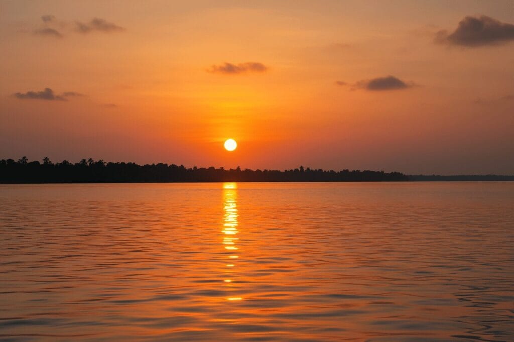 View of vembanad lake at sunset